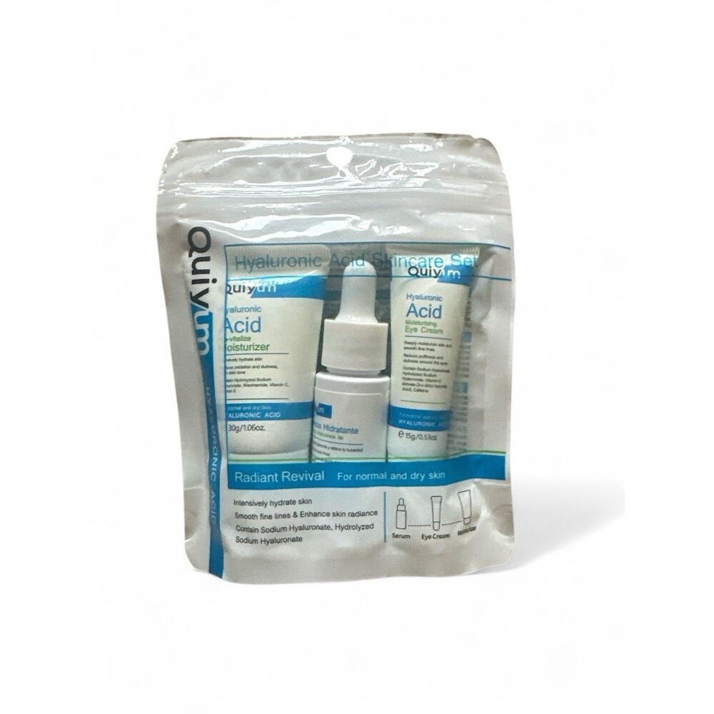 New Sealed Quiyum 3pc Hyaluronic Acid Skincare Set Serum Eye Cream Moisturizer